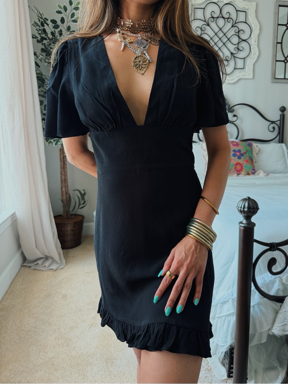 Urban Outfitters Kimchi Blue Plunging Flutter Sleeve Mini Dress